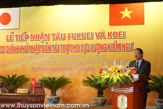 Ông Nguyễn Ngọc Oai phát biểu tiếp nhận Tàu kiểm ngư Fukuei và Koei