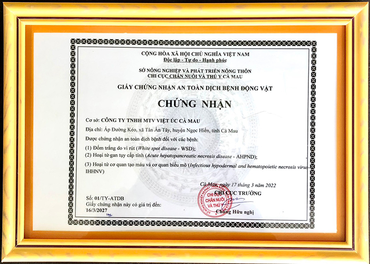 việt úc đạt chứng nhận an toàn dịch bệnh động vật